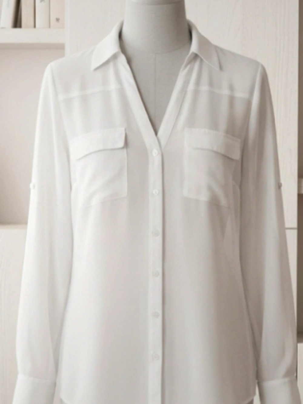 Classic White V-Neck Button-Down Shirt